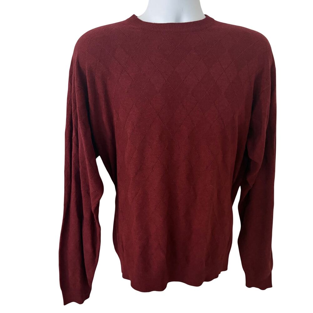 CH Classics Mens Cashmere Silk Argyle Textured Pullover Sweater Crewneck Maroon